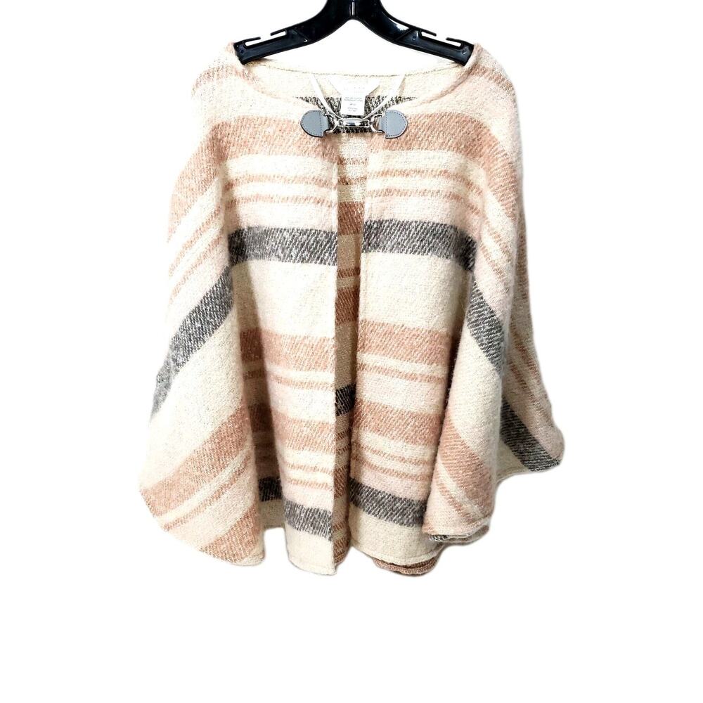 LC Lauren Conrad Striped Pink Cream Beige Gray Poncho One Size Silver Clasp